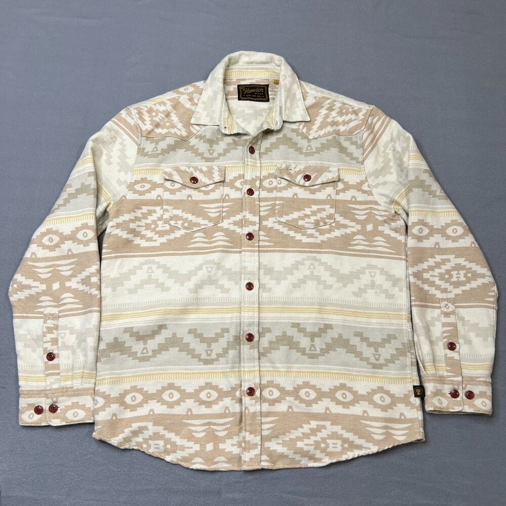 Howler Brothers Sheridan Flannel Shirt Men's Large Beige Aztec Western Button-Up